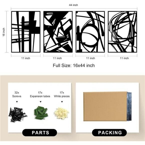 Glamativity Metal Wall Art Set Black Abstract 3D Line Decor for Home Room - Picture 5 of 7